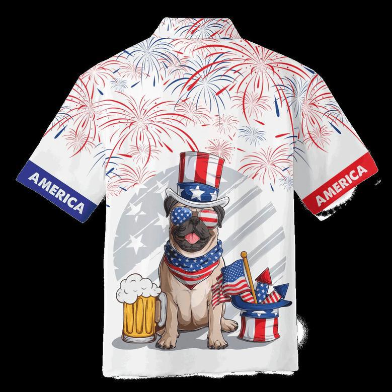 Full Print Independence's Day Hawaiian Shirt, Pug And Beer Hawaii Summer Beach Shirt, Of Jul Hawaii Dog Shirt