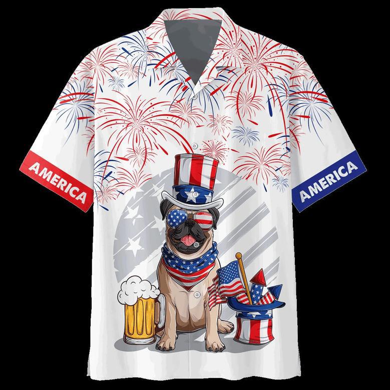 Full Print Independence's Day Hawaiian Shirt, Pug And Beer Hawaii Summer Beach Shirt, Of Jul Hawaii Dog Shirt