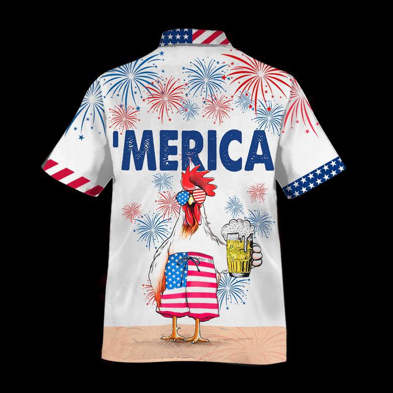 Funny Chicken Beer Hawaiian Shirt For Independence'S Day, Cool Chicken Patriotic Of July Gift For Chicken Lovers