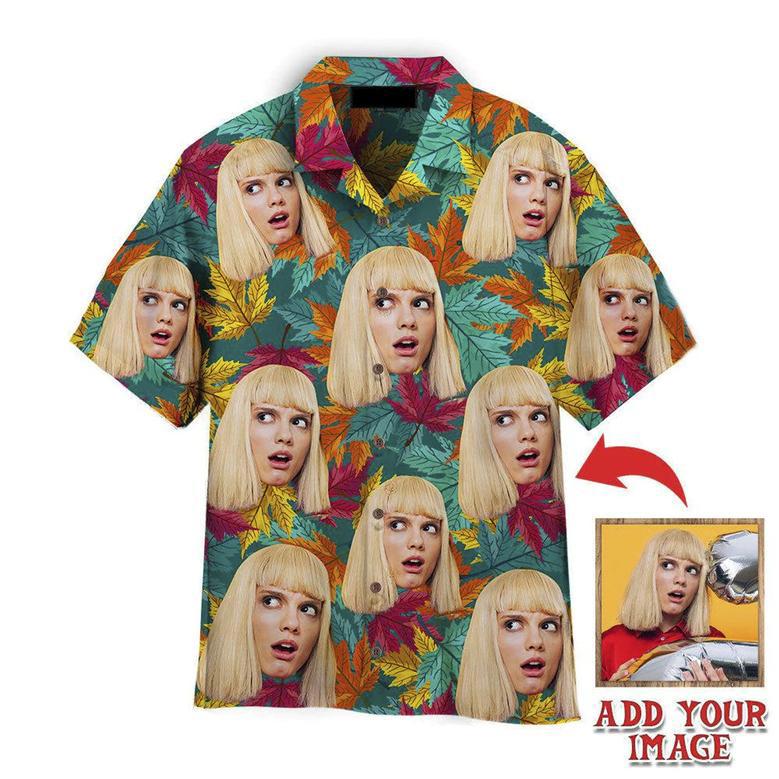 Funny Custom Face On Colorful Autumn Maple Leaves Custom Hawaiian Shirt, Personalized Hawaiian Shirts, Custom Photo Hawaiian Shirt