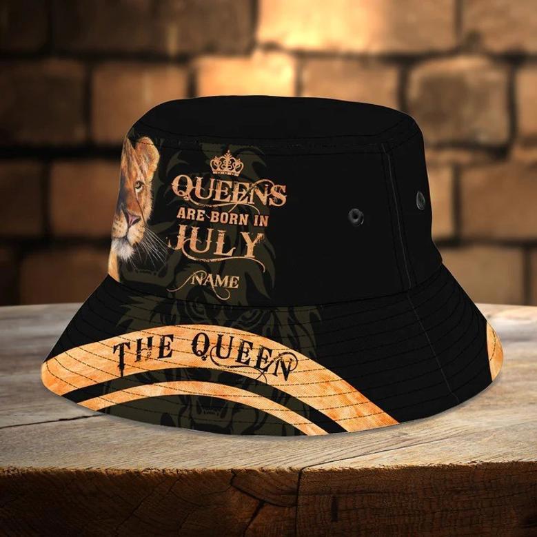 Funny Lion Queen Bucket Hat, Queen Are Born In July Custom Month Lion Hat for Women