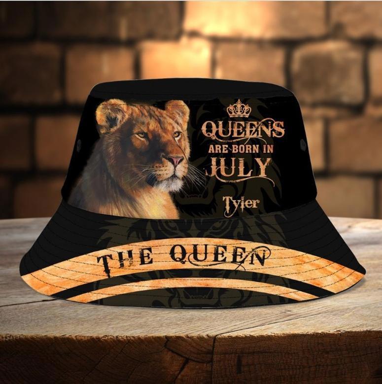 Funny Lion Queen Bucket Hat, Queen Are Born In July Custom Month Lion Hat for Women