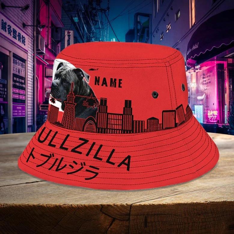 Funny Pitbull Bucket Hat for Men, Women, Pitbullzilla Custom Name Hats for Pitbull Lovers