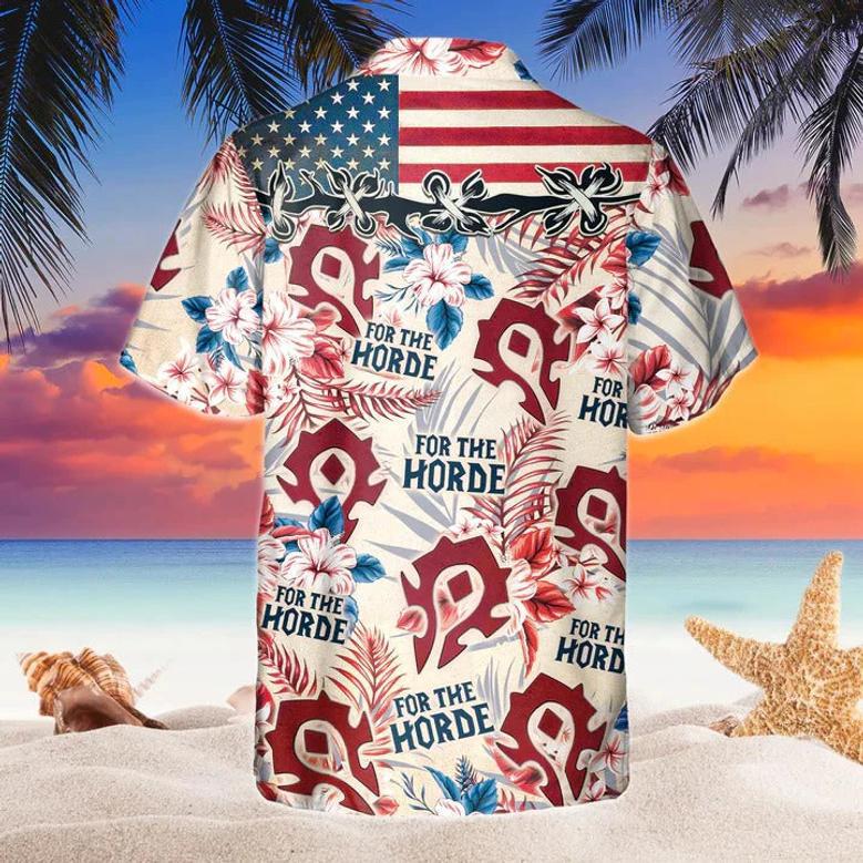 Funny World Of Warcraft Horde American Flag Hawaiian Shirts, Independence Day Hawaii Aloha Beach Shirt