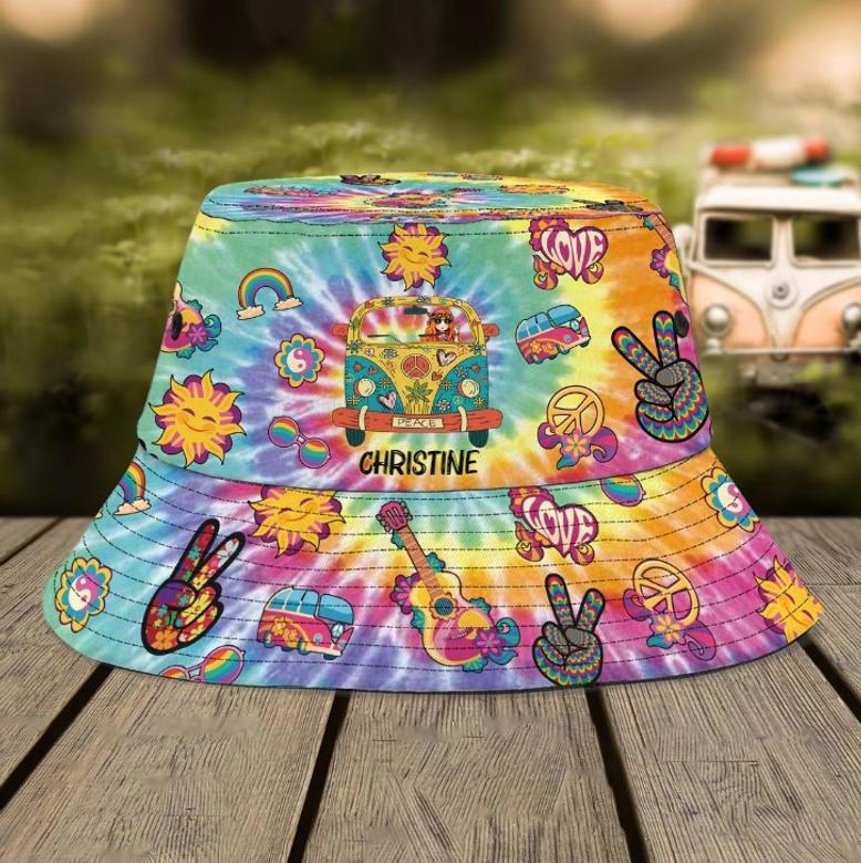 Funny Yoga Hippie Girl Bucket Hat, Love Peace Light Hippie Girl Hat foe Girl