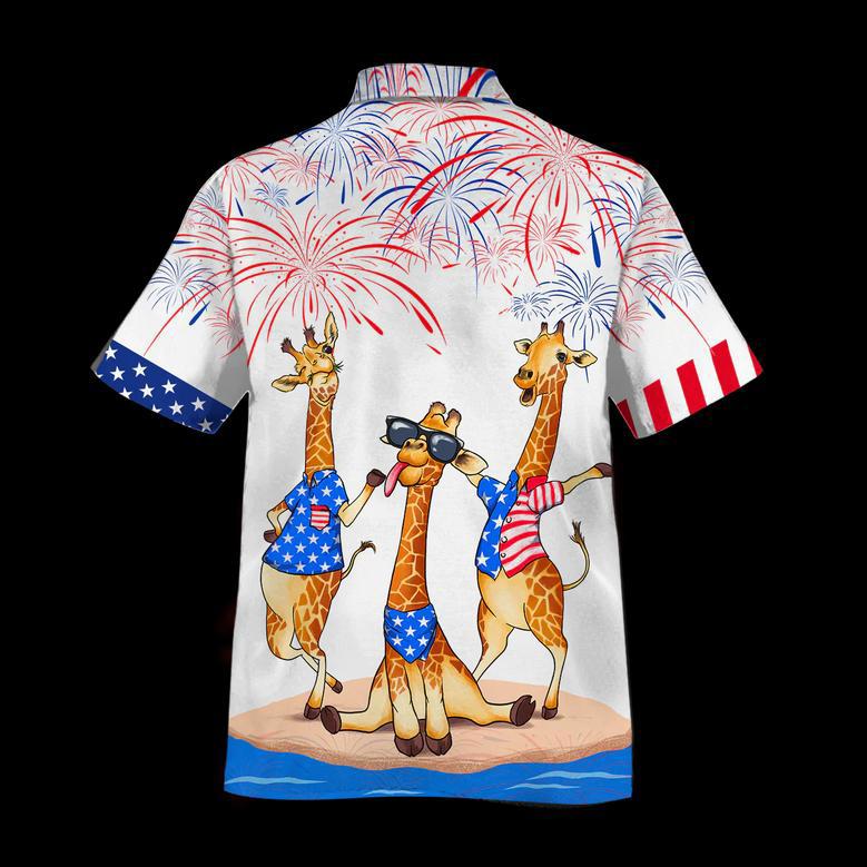 Giraffe Hawaiian Shirt For Independence's Day, Happy Of July Patriotic Giraffe Hawaii Aloha Beach Shirt Full Print