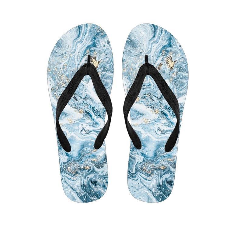 Golden Powder Blue Marble Men's Flip Flops