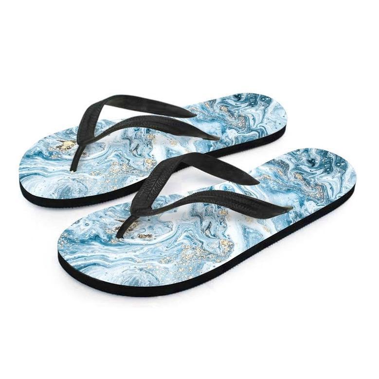 Golden Powder Blue Marble Men's Flip Flops