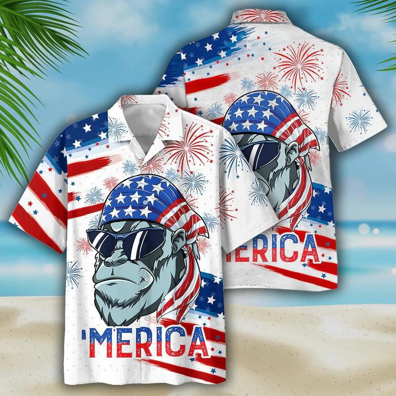 Gorila Hawaiian Shirt For Independence'S Day, Usa Flag Pattern Merica Hawaiian Shirt, Patriotic Hawaii Shirt