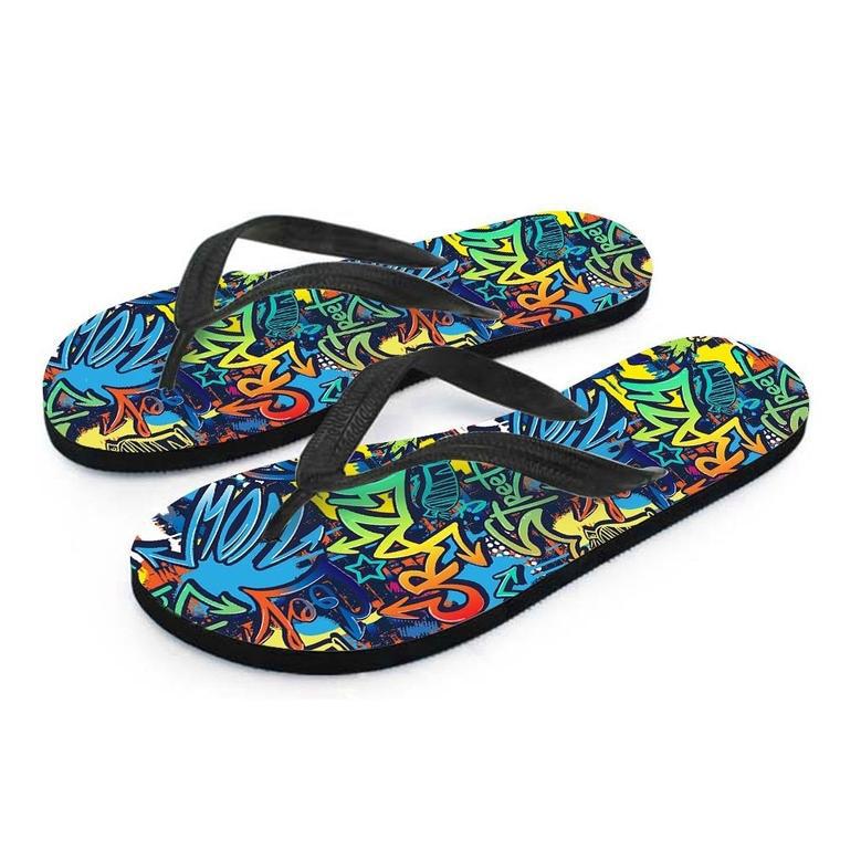 Graffiti Backdrop Print Men's Flip Flops