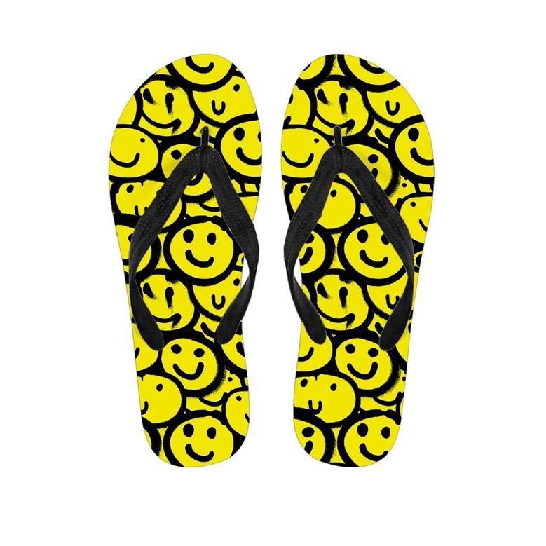 Graffiti Happy Emoji Print Men's Flip Flops