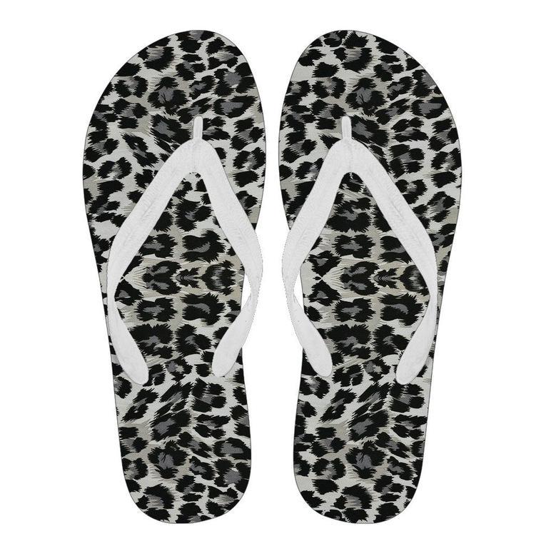 Gray Cheetah Leopard Pattern Print Men & Women Flip Flops