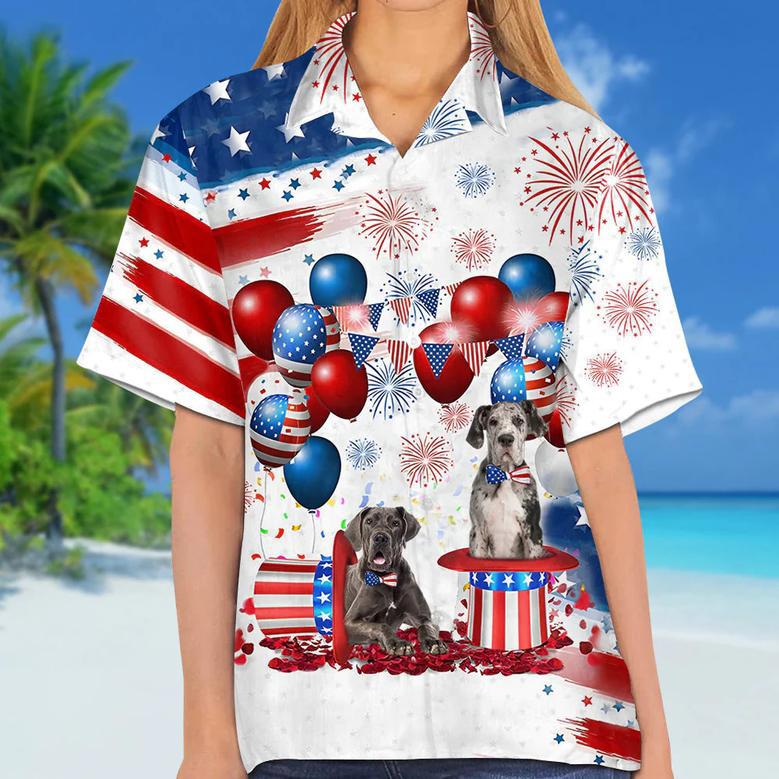 Great Dane Independence Day Hawaiian Shirt, Dog Hawaii Beach Shirt Short Sleeve For Of July