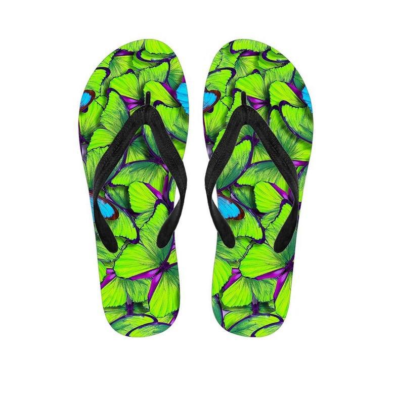 Green And Blue Butterfly Print Men's Flip Flops