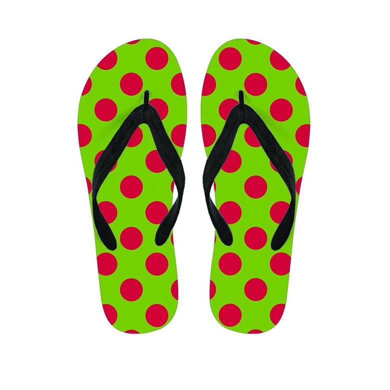 Green And Red Polka Dot Men's Flip Flops