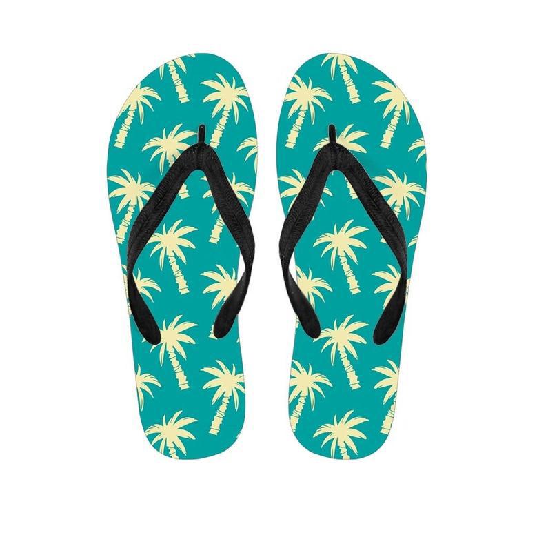 Green Palm Tree Hawaiin Print Men's Flip Flops