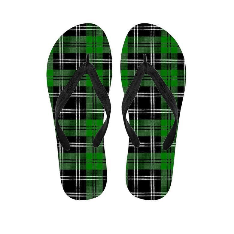 Green Plaid Tartan Print Men's Flip Flops