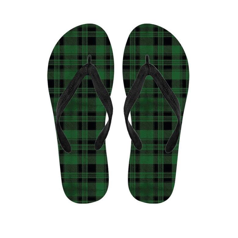 Green Plaid Tartan Sottish Men's Flip Flops