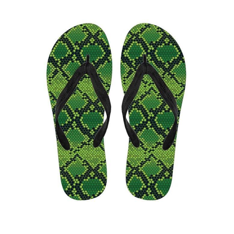 Green Snakeskin Print Men's Flip Flops