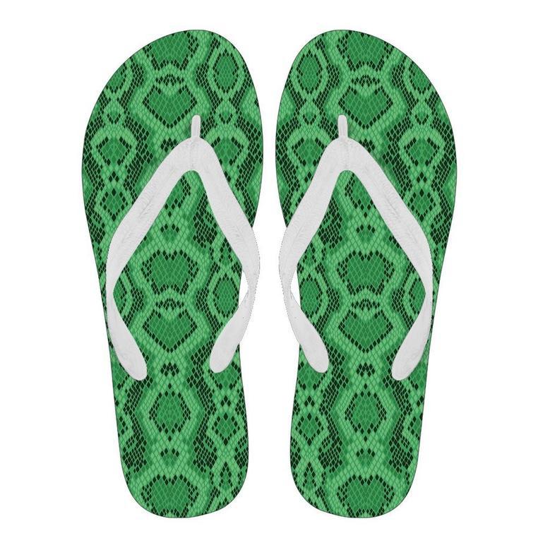 Green Snakeskin Python Skin Pattern Print Men & Women Flip Flops