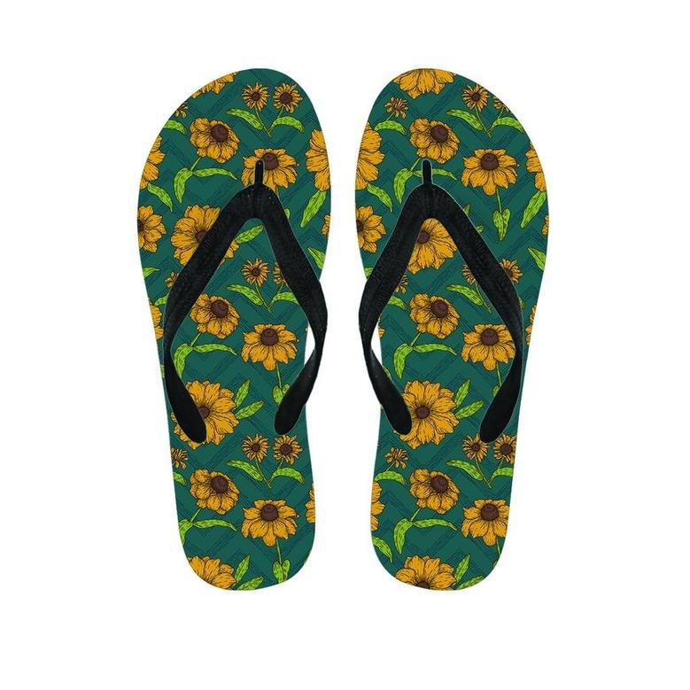 Green Zigzag Sunflower Men's Flip Flops