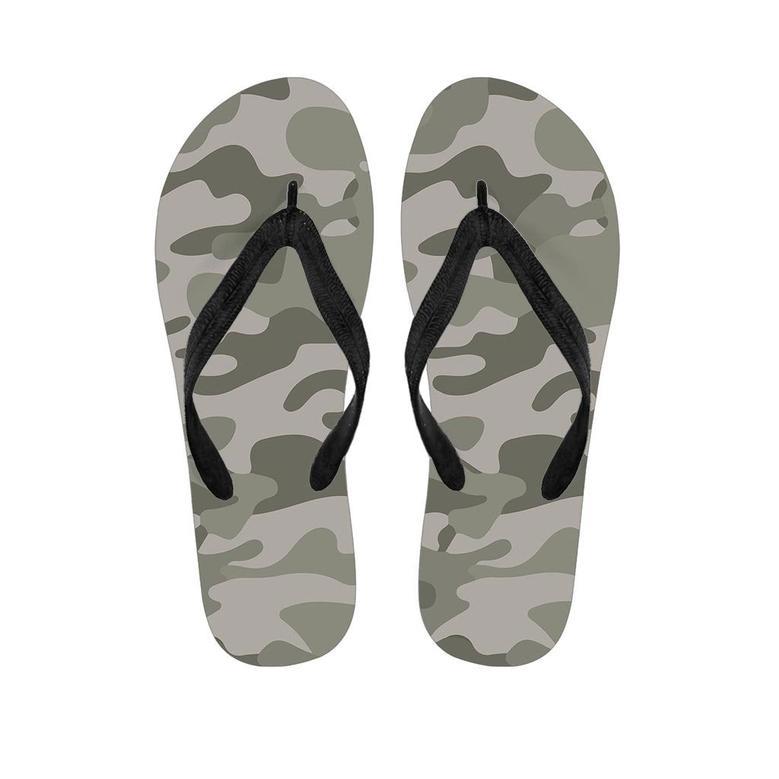 Grey And Green Camouflage Print Men's Flip Flops