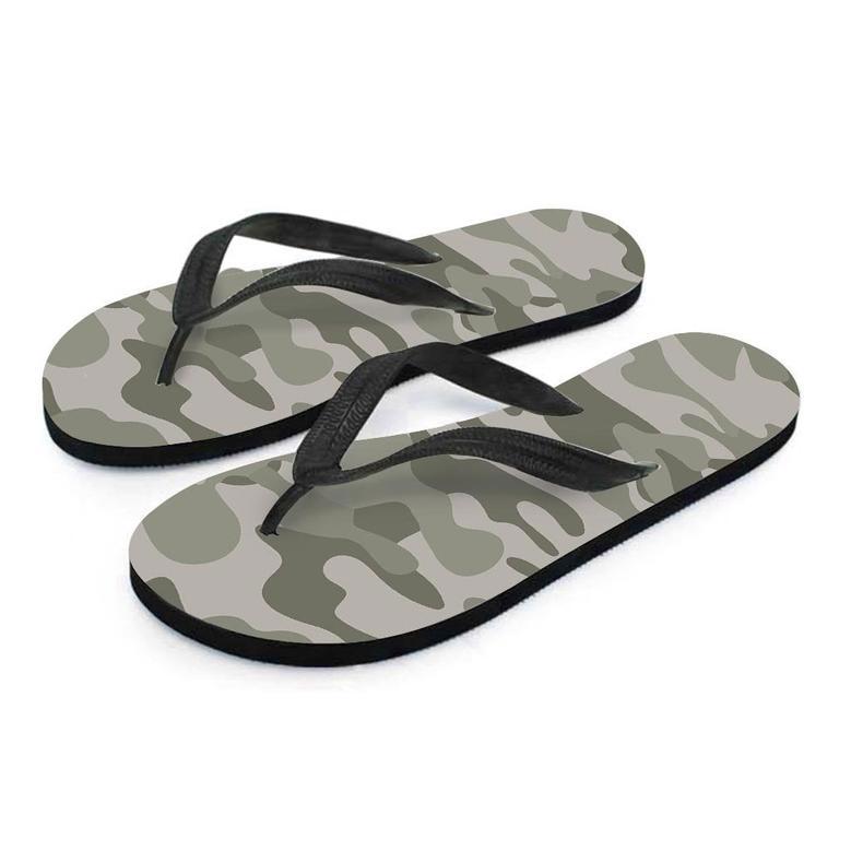 Grey And Green Camouflage Print Men's Flip Flops