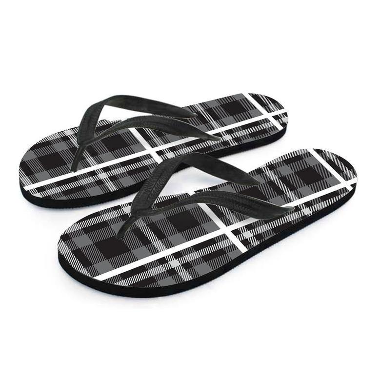 Grey Plaid Tartan Men's Flip Flops