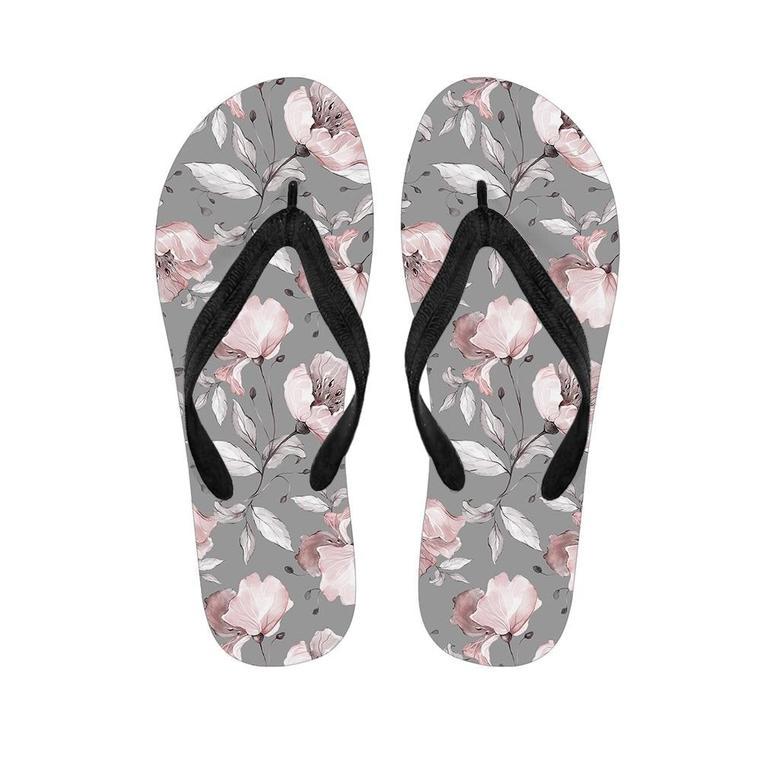 Grey Vintage Floral Print Men's Flip Flops