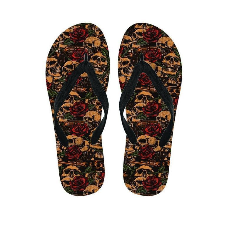 Gun Rose Skull Men's Flip Flops