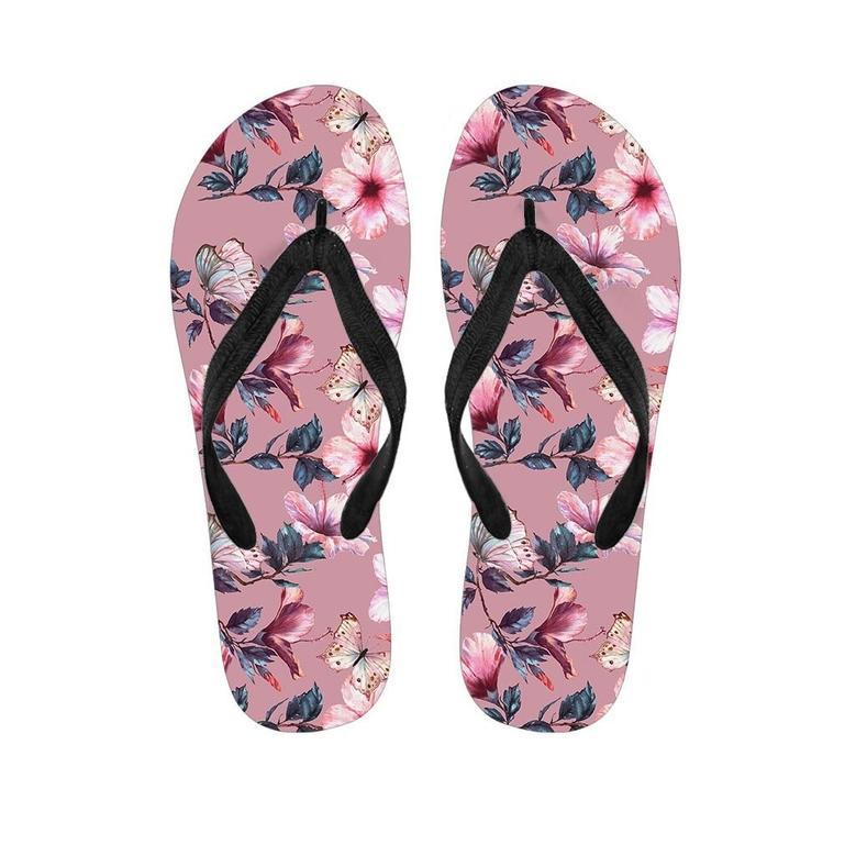 Hand Drawn Hibiscus Print Men's Flip Flops