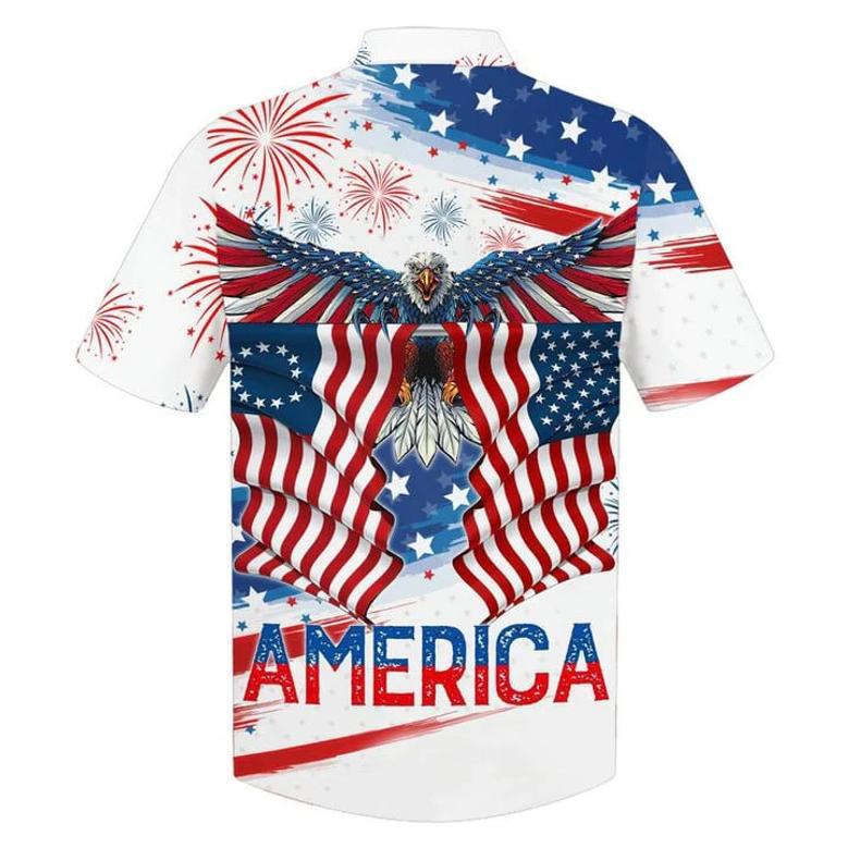 Happy Independence Day Flying Eagle U.S Flags All Printed Hawaiian Shirt