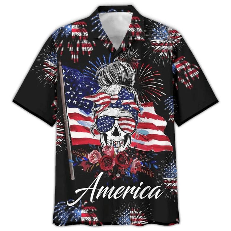 Happy Independence Day United States All Over Printed Shirts, Mom Skull Flag USA Hawaiian Shirt