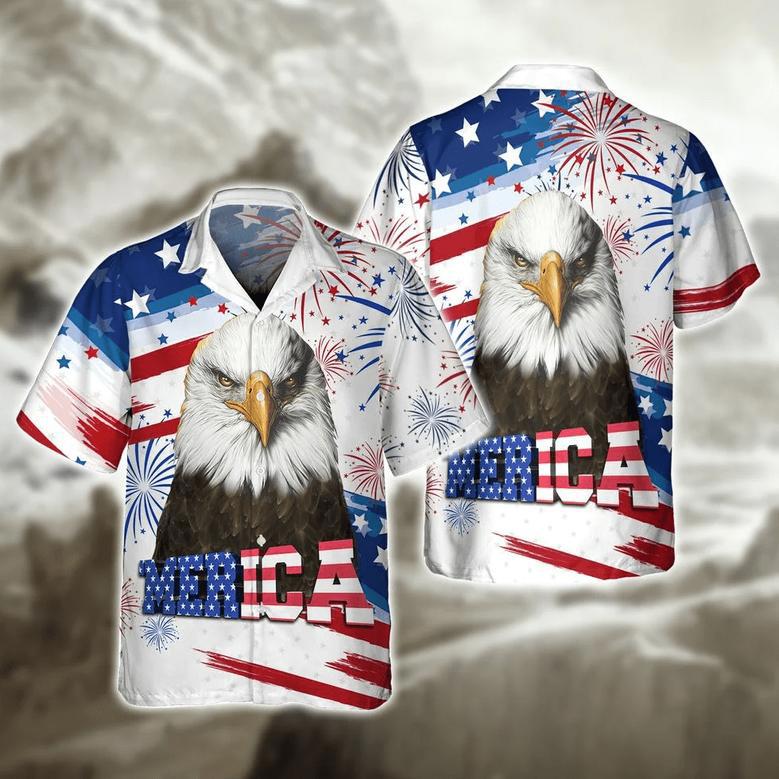 Happy Independence's Day Usa Eagle Hawaiian Shirts, Fourth Of Jul Aloha Hawaii Beach Shirt Short Sleeve