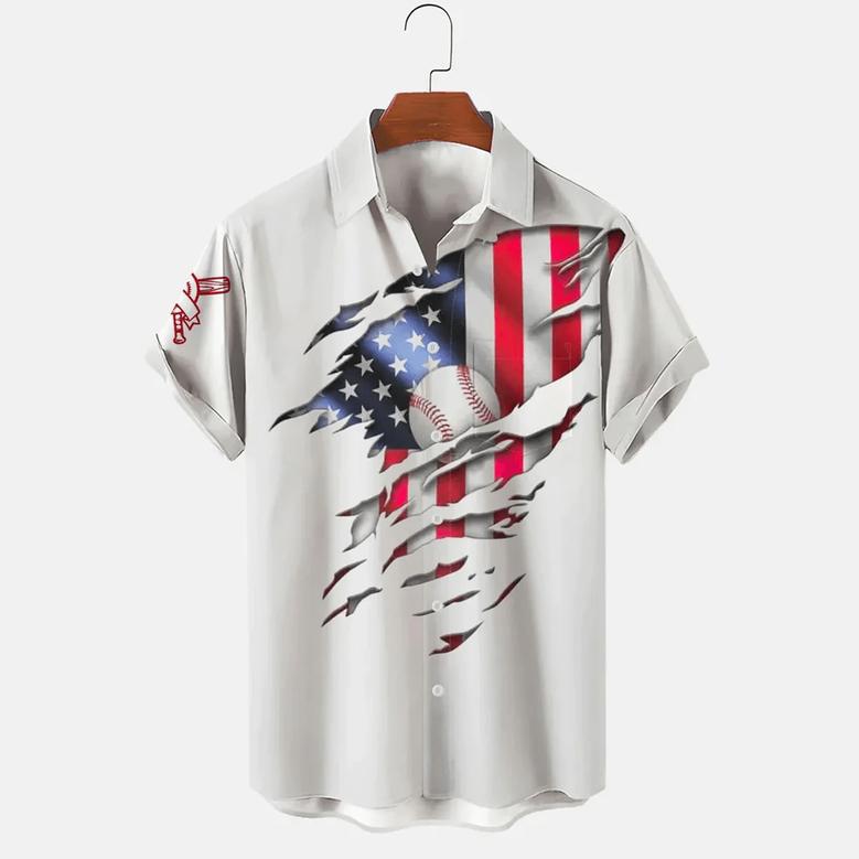 Hawaiian Baseball Hitter Flag American Flag Independence Day Men's Shirts