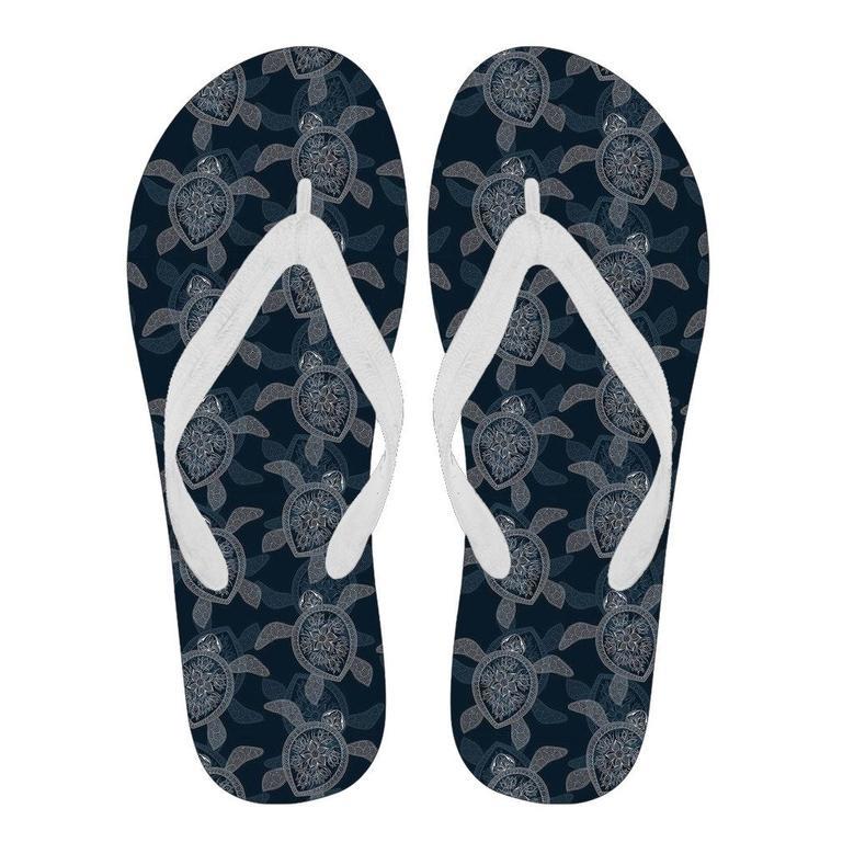 Hawaiian Blue Sea Turtle Pattern Print Men & Women Flip Flops