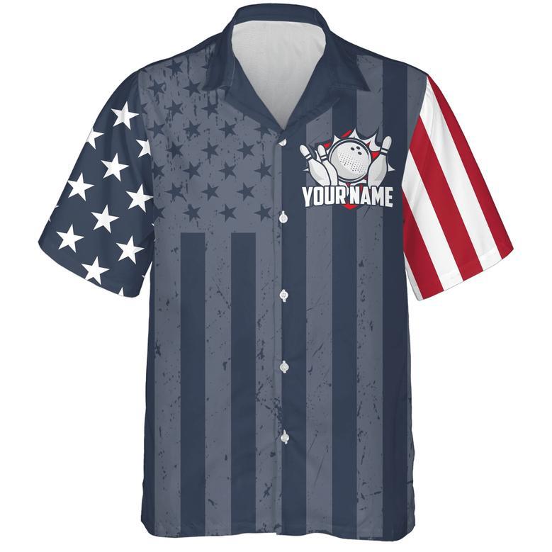 Hawaiian Bowling Shirt American Flag Bowling Hawaiian Custom Bowling Team Shirt