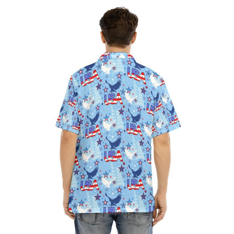 Hawaiian Camp Collar Short Sleeve Button-Down Shirt Usa, Hawaiian Shirt For Summer And Of July