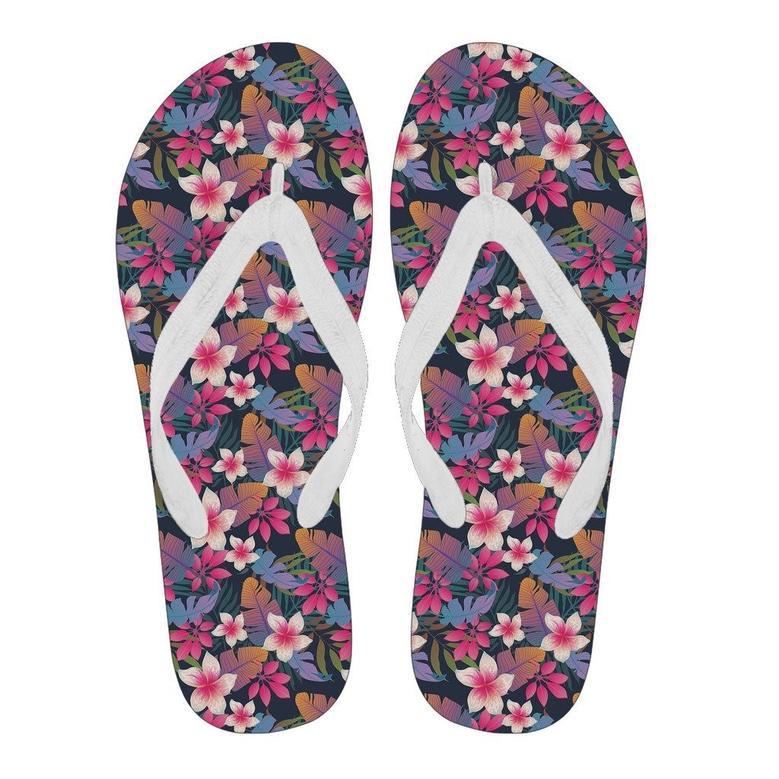 Hawaiian Floral Tropical Flower Hibiscus Palm Leaves Pattern Print Men & Women Flip Flops