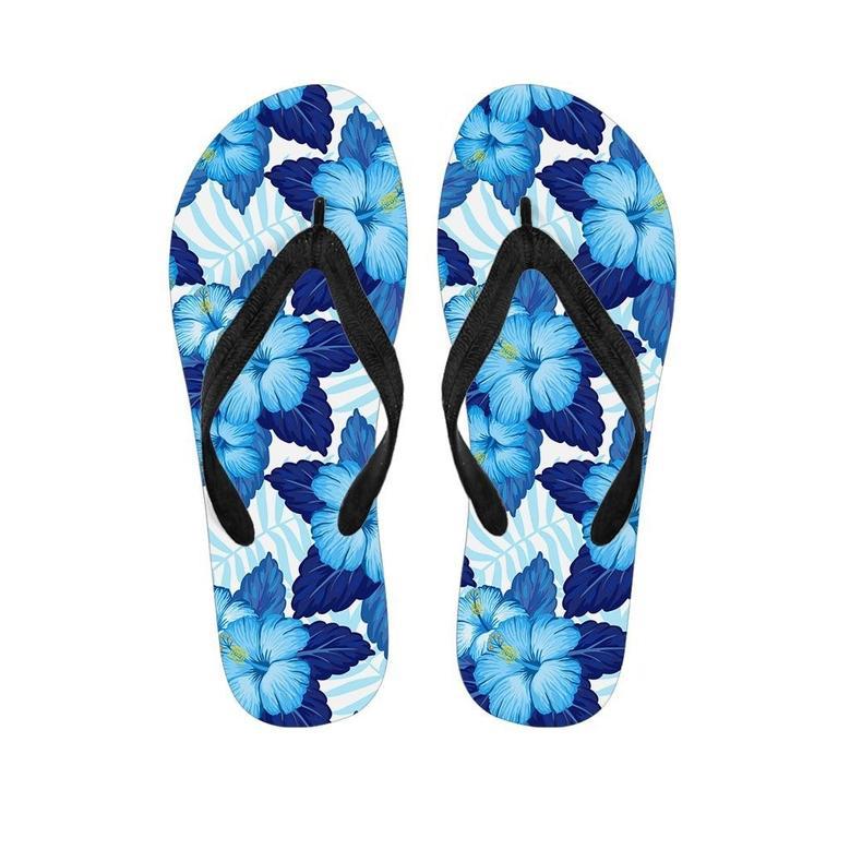 Hibiscus Blue Hawaiian Print Men's Flip Flops