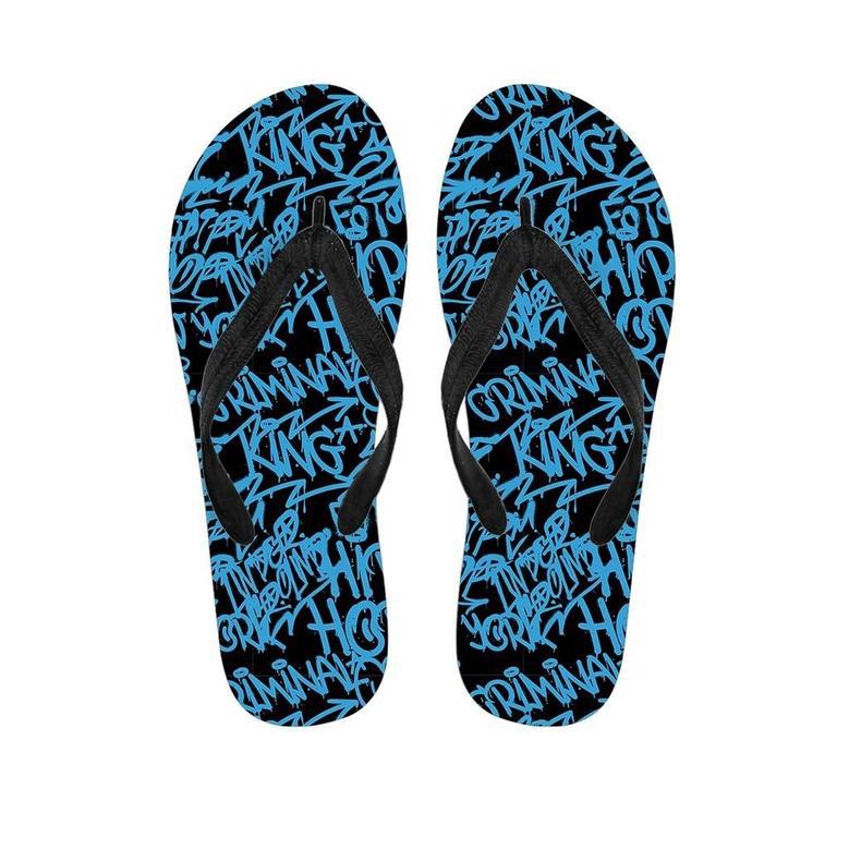 Hiphop Graffiti Blue Text Print Men's Flip Flops