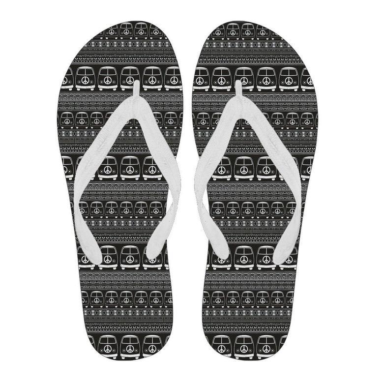 Hippie Aztec Van Peace Sign Pattern Print Men & Women Flip Flops