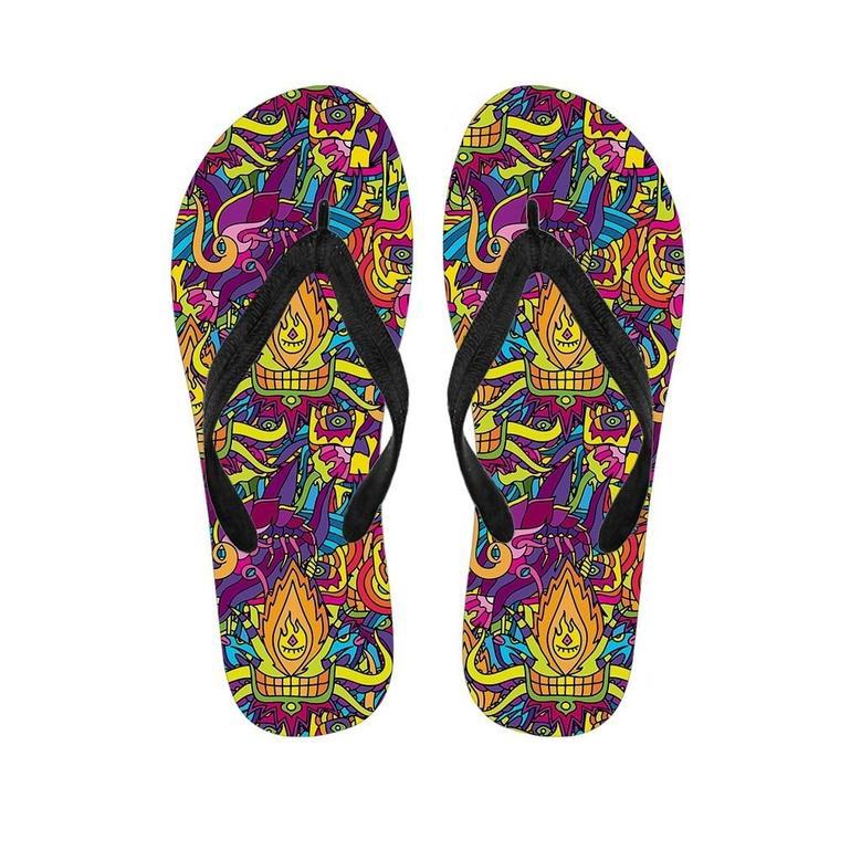 Hippie Flame Psychedelic Trippy Men's Flip Flops