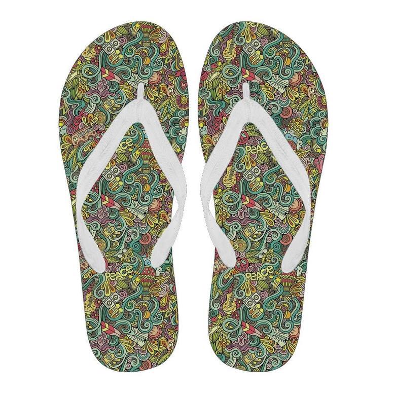 Hippie Psychedelic Van Peace Sign Pattern Print Men & Women Flip Flops