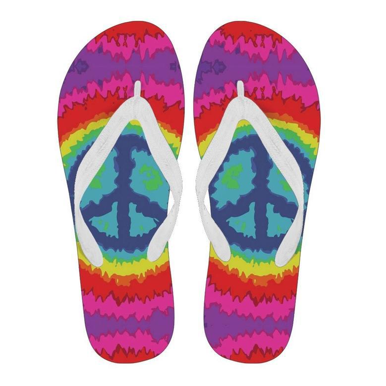 Hippie Tie Dye Peace Sign Pattern Print Men & Women Flip Flops