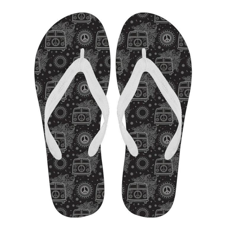 Hippie Van Peace Sign Pattern Print Men & Women Flip Flops