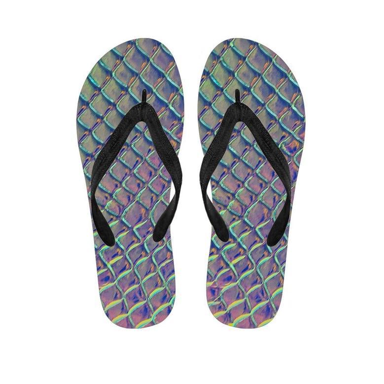 Holographic Snakeskin Print Men's Flip Flops