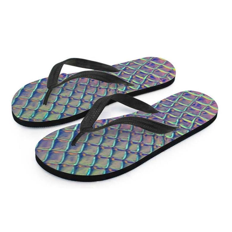 Holographic Snakeskin Print Men's Flip Flops