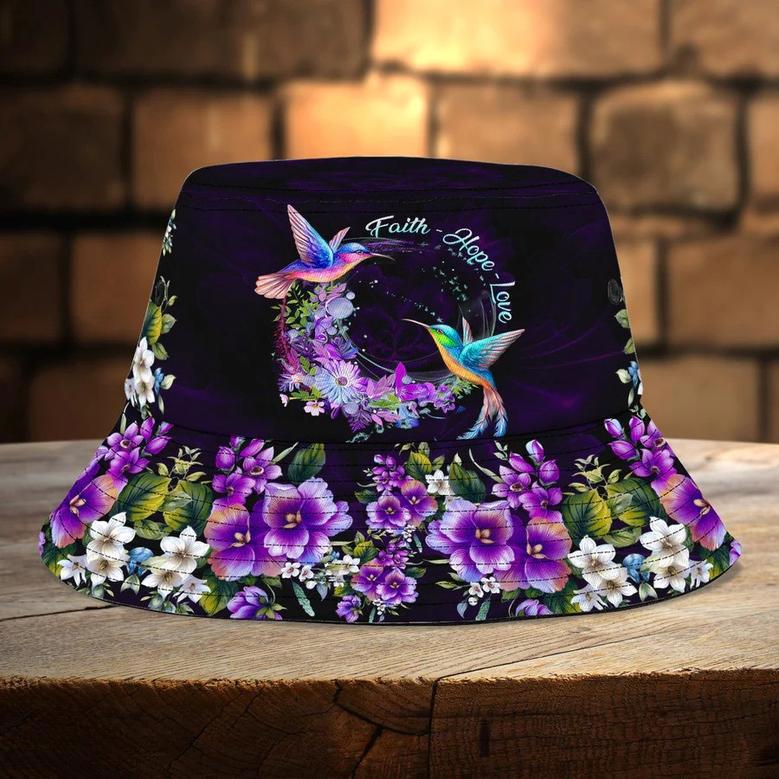 Hummingbird Faith Hope Love Bucket Hat Flowers Background Hummingbird Hat for Women