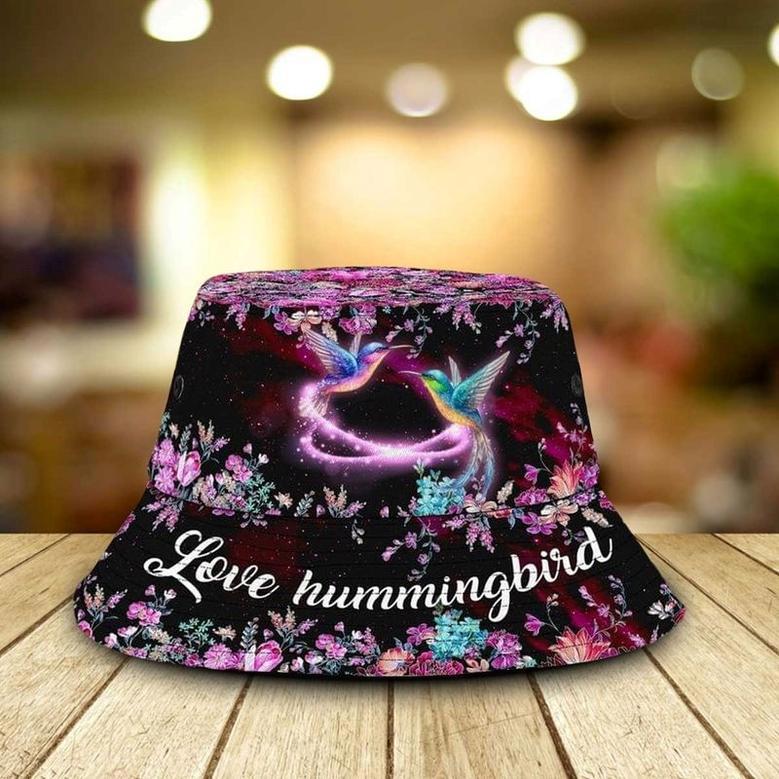 Hummingbird Faith Hope Love Bucket Hat Flowers Background Hummingbird Hat for Women